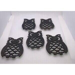 Lot of 5 Cast Iron Owl Trivets - Made In Taiwan